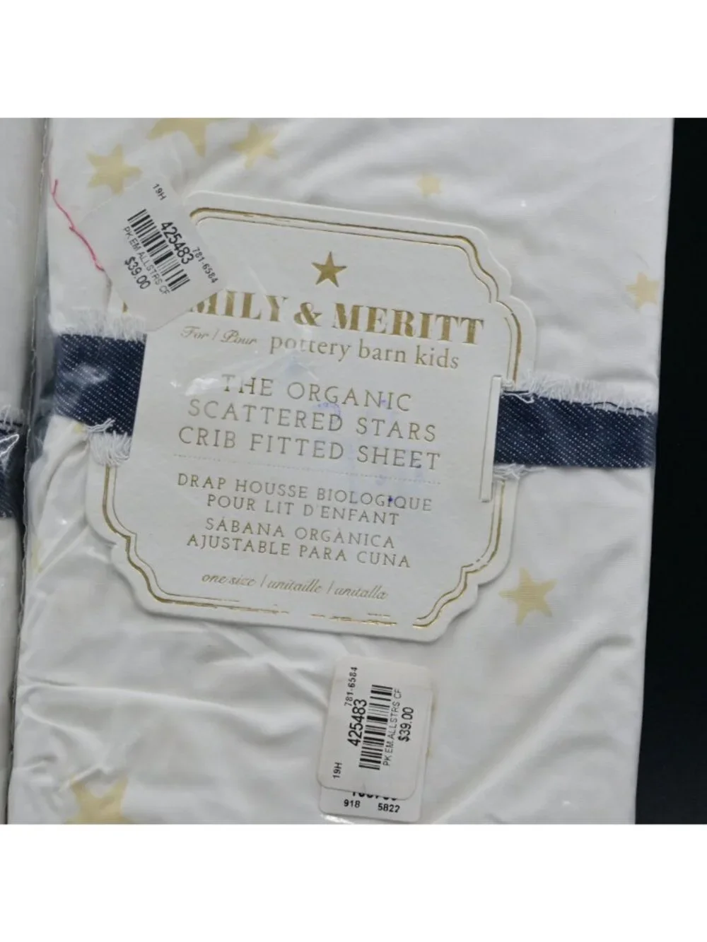 Pottery Barn Kids Emily & Meritt Organic Yellow Stars Fitted Crib Sheet Set Of 2